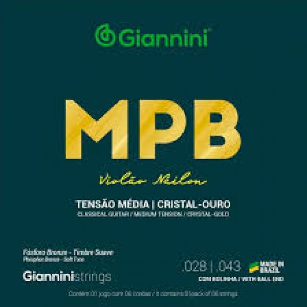 Encordoamento Nylon Giannini Série MPB GENWBG Tensão Média para Violão