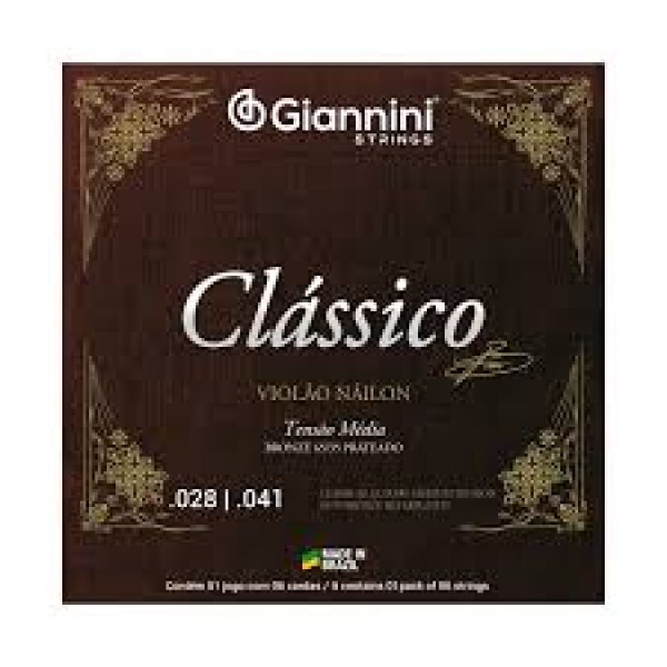 Encordoamento Nylon Giannini Clássico GENWPM Tensão Média para Violão