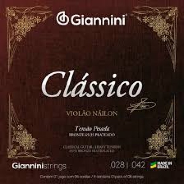 Encordoamento Nylon Giannini Clássico GENWPA Tensão Pesada para Violão